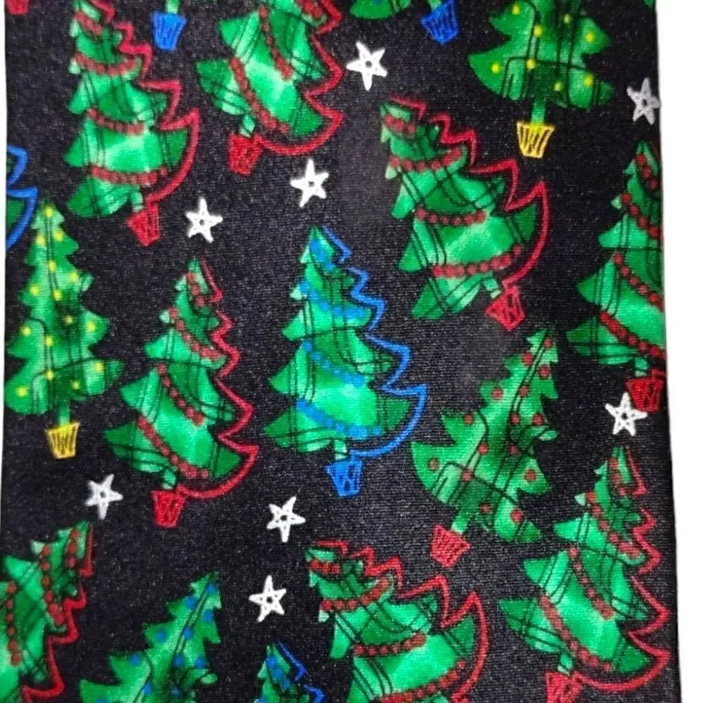 ‎Holidays Christmas Tie Men Black Green Silk Trees OS